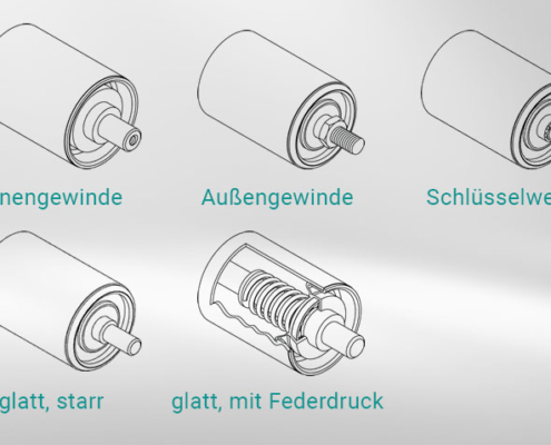 Tragrollen, Achsenden-Varianten Tragrollen